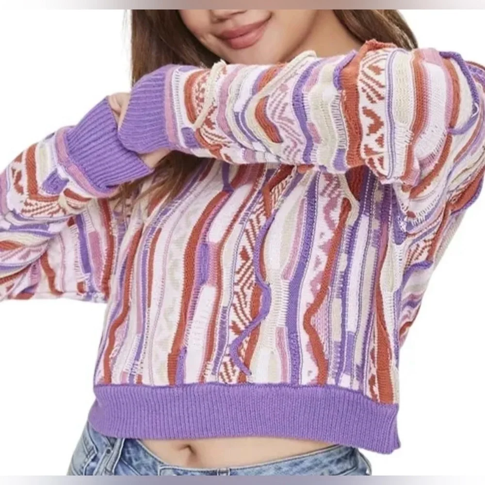 Forever 21|Vintage coogi style grandpa sweater,Colorful pastel & textured•LARGE